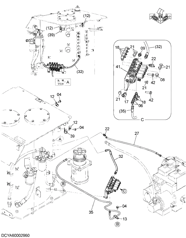 Схема запчастей Hitachi ZX470LC-5G - 002 PILOT PIPING (1)(OIL TANK) 07 HYDRAULIC PIPING (PILOT)