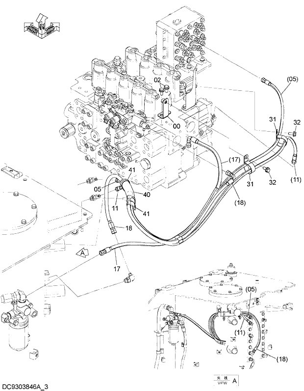 Схема запчастей Hitachi ZX470R-5G - 008 PILOT PIPING (3-3) 07 HYDRAULIC PIPING (PILOT)