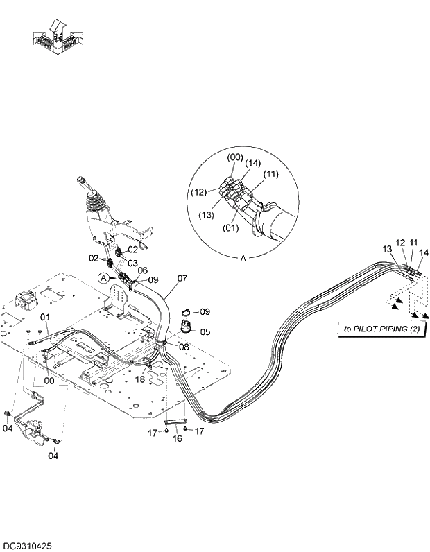 Схема запчастей Hitachi ZX470H-5G - 014 PILOT PIPING (9) 07 HYDRAULIC PIPING (PILOT)