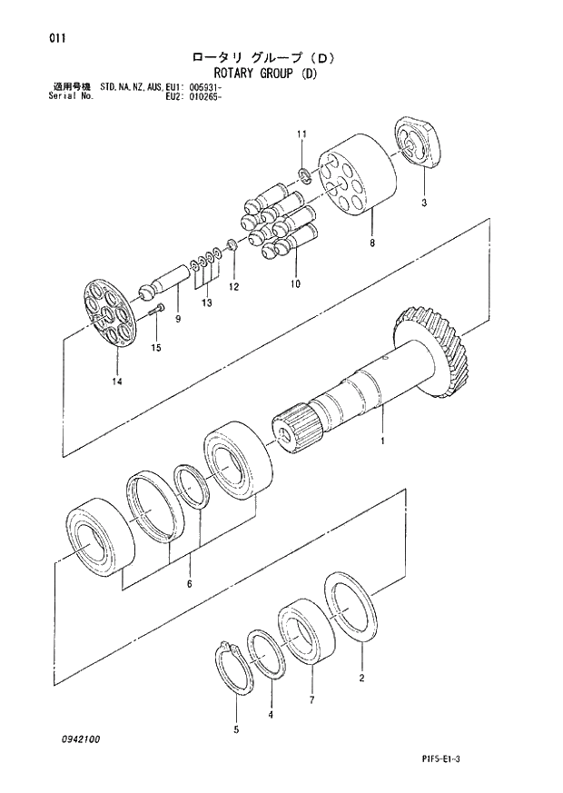 Схема запчастей Hitachi ZX180LC - 011 ROTARY GROUP (D) (005931 - EU2 010265 -). 01 PUMP