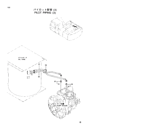 Схема запчастей Hitachi EX220LC-5 - 103 PILOT PIPINGS (3) 01 UPPERSTRUCTURE