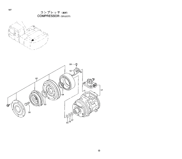 Схема запчастей Hitachi EX220-5 - 187 COMPRESSOR SELECT 01 UPPERSTRUCTURE