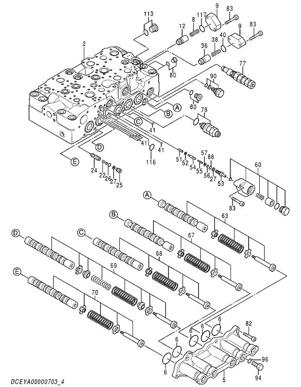 Схема запчастей Hitachi ZX210LCH-5G - 004 VALVE;CONTROL (4-5) 03 VALVE