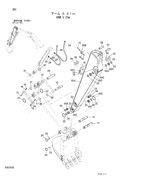 Схема запчастей Hitachi ZX180W-3 - 251 ARM 3.21m. 03 FRONT-END ATTACHMENTS