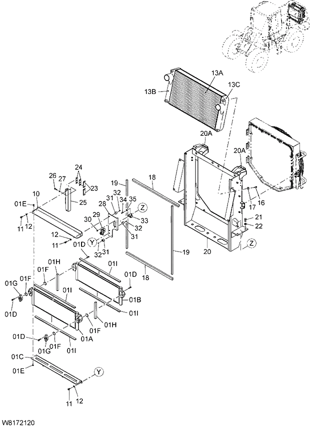 Схема запчастей Hitachi ZW310A - 002 COOLING DEVICE. 01 ENGINE