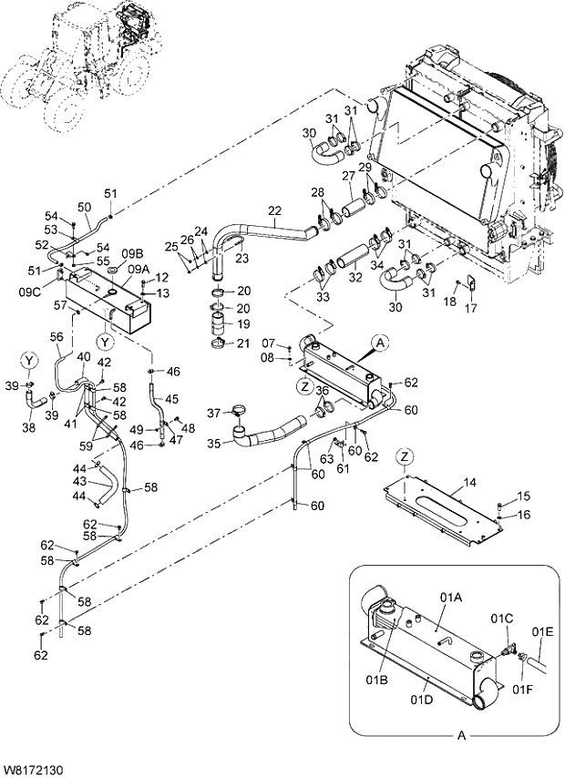 Схема запчастей Hitachi ZW310A - 008 COOLING DEVICE PIPING(2). 01 ENGINE