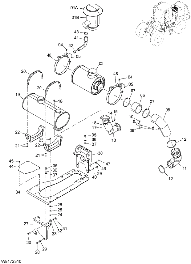 Схема запчастей Hitachi ZW310 - 018 INLET, EXHAUST DEVICE(1). 01 ENGINE