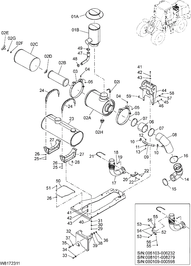 Схема запчастей Hitachi ZW310A - 019 INLET, EXHAUST DEVICE(1). 01 ENGINE