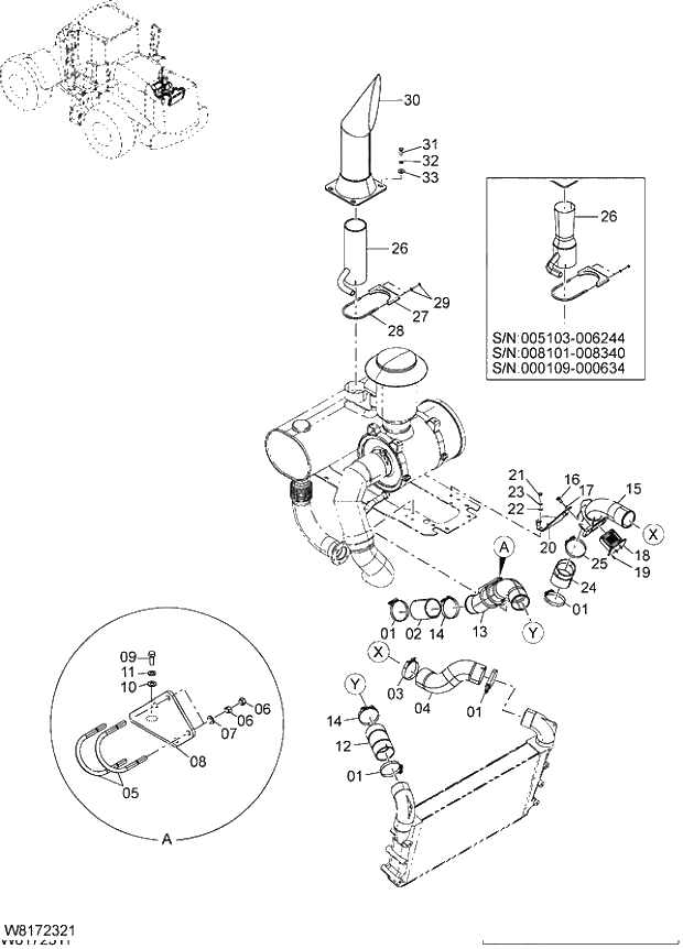 Схема запчастей Hitachi ZW310 - 021 INLET, EXHAUST PIPING. 01 ENGINE