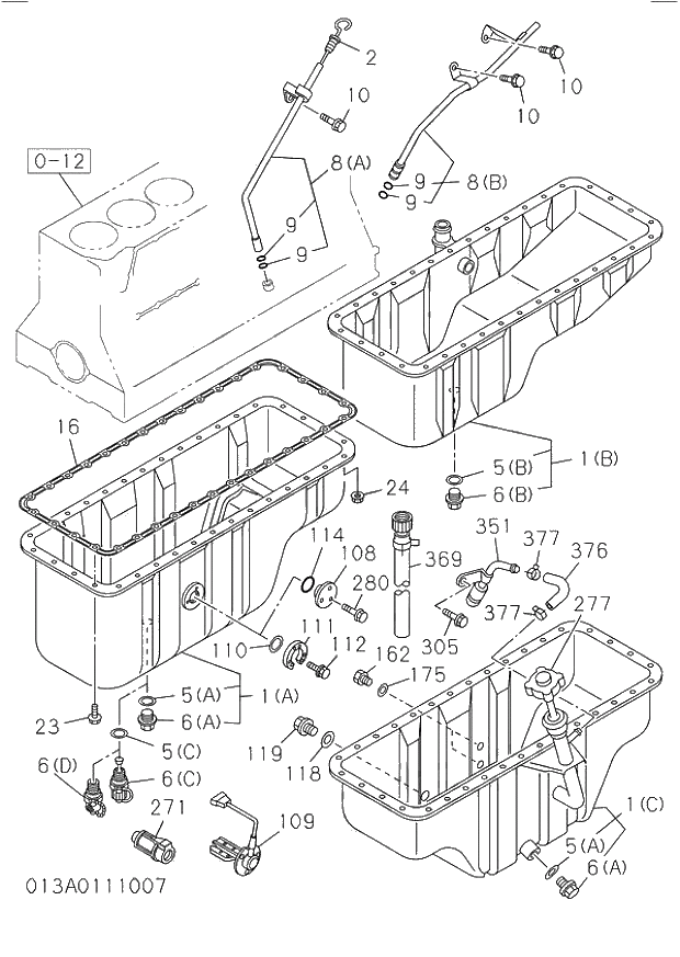 Схема запчастей Hitachi ZW220 - 013_OIL PAN AND LEVEL GAUGE. 6HK1-XYWT03 DIESEL ENGINE 6HK1 PARTS CATALOG