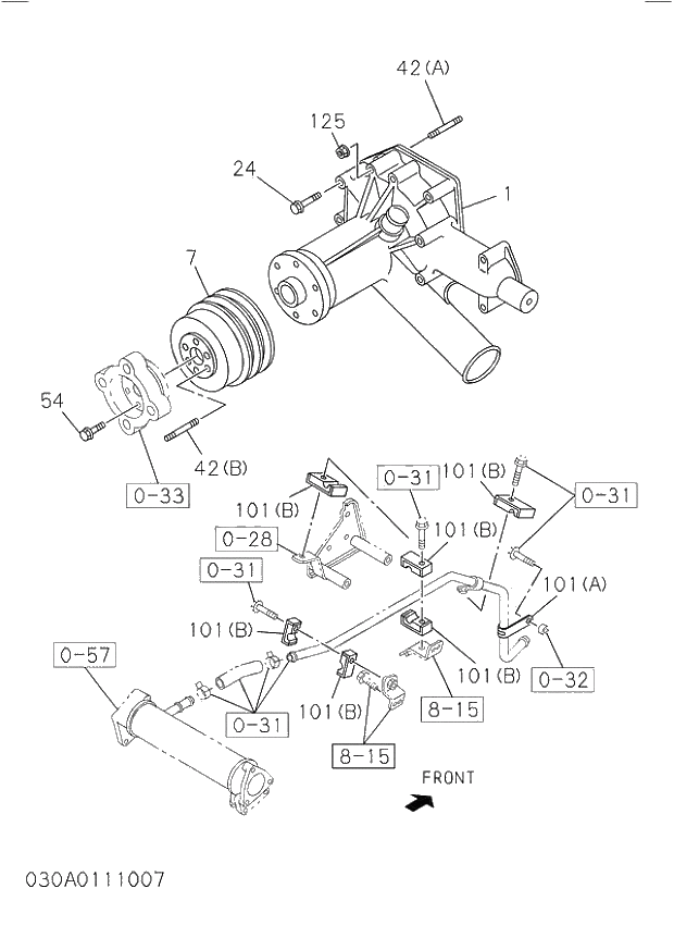 Схема запчастей Hitachi ZW220 - 030_WATER PUMP AND CORROSION RESISTOR. 030_WATER PUMP AND CORROSION RESISTOR.