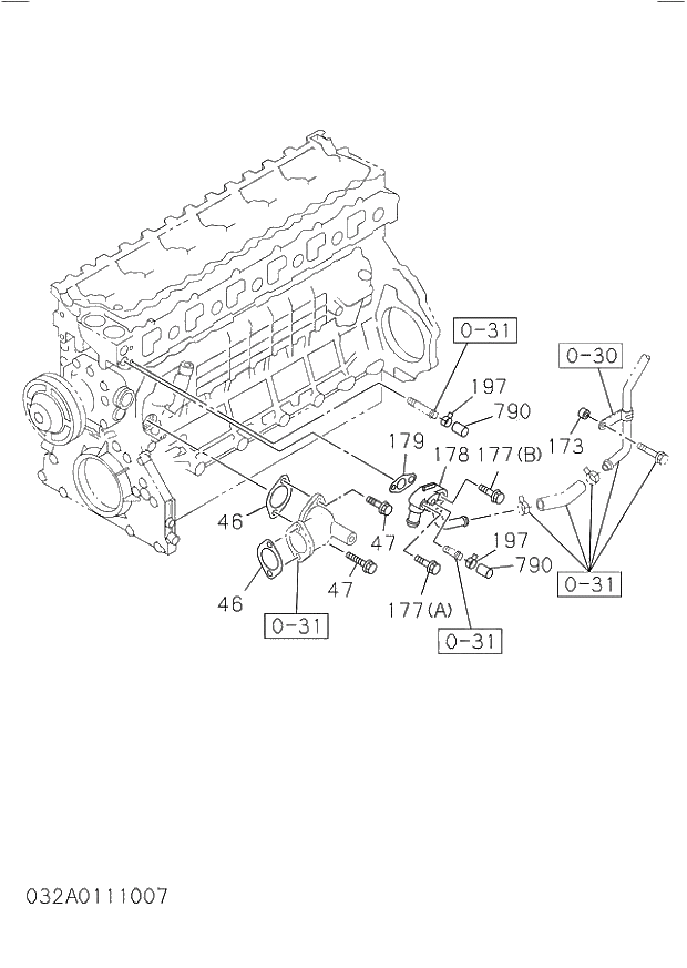 Схема запчастей Hitachi ZW220 - 032_WATER PIPING; ENGINE. 6HK1-XYWT03 DIESEL ENGINE 6HK1 PARTS CATALOG