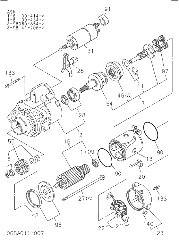 Схема запчастей Hitachi ZW220 - 065_STARTER (200509-). 065_STARTER (200509-).