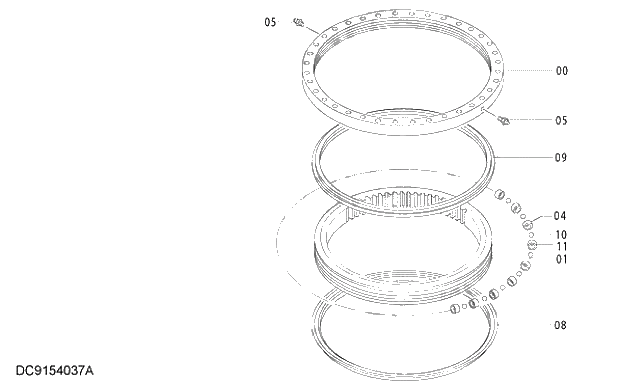 Схема запчастей Hitachi ZX250K-3G - 008 SWING BEARING 02 UNDERCARRIAGE