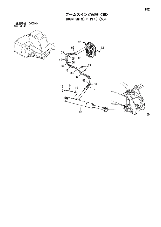 Схема запчастей Hitachi ZX80 - 072 BOOM SWING PIPING SB 01 UPPERSTRUCTURE