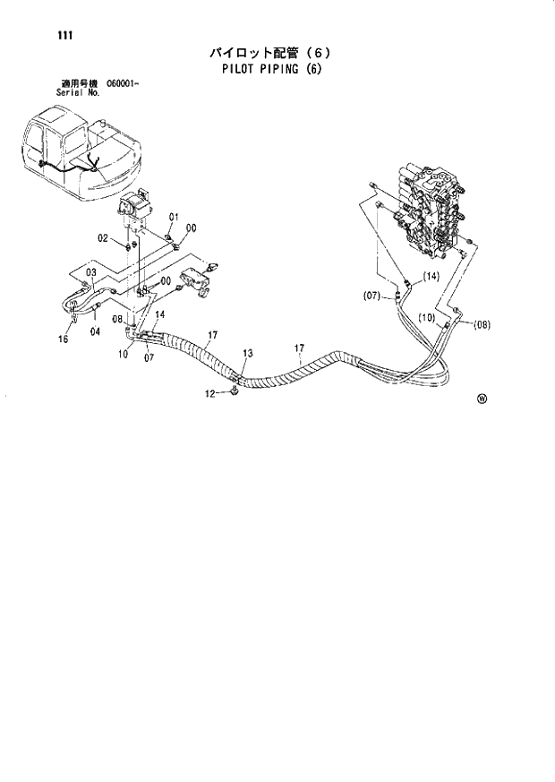 Схема запчастей Hitachi ZX70 - 111 PILOT PIPING (6) 01 UPPERSTRUCTURE