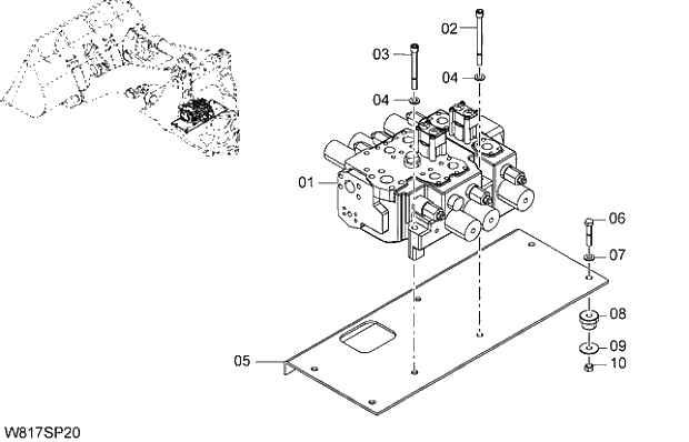 Схема запчастей Hitachi ZW310A - 003 MAIN CONTROL VALVE(3-SPOOL)(3SP). 06 HYDRAULIC SYSTEM