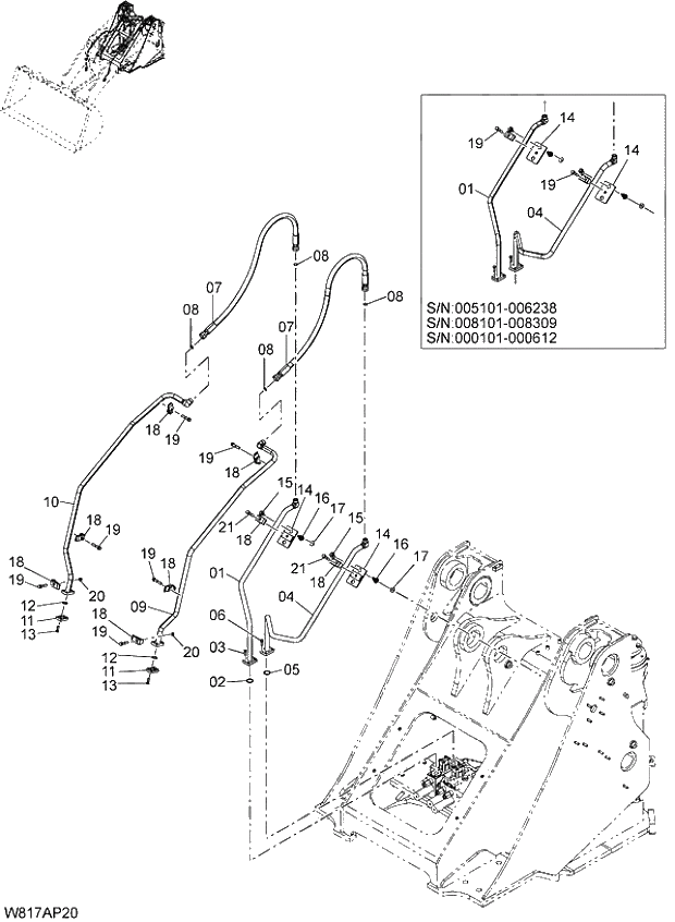 Схема запчастей Hitachi ZW310 - 011 MAIN PIPING(FOR 3-SPOOL)(AP3). 06 HYDRAULIC SYSTEM