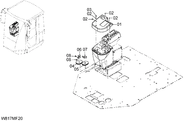 Схема запчастей Hitachi ZW310 - 029 PILOT VALVE COVER(MULTI-FUNCTION JOYSTICK LEVER)(2-SPOOL)(MF2). 06 HYDRAULIC SYSTEM