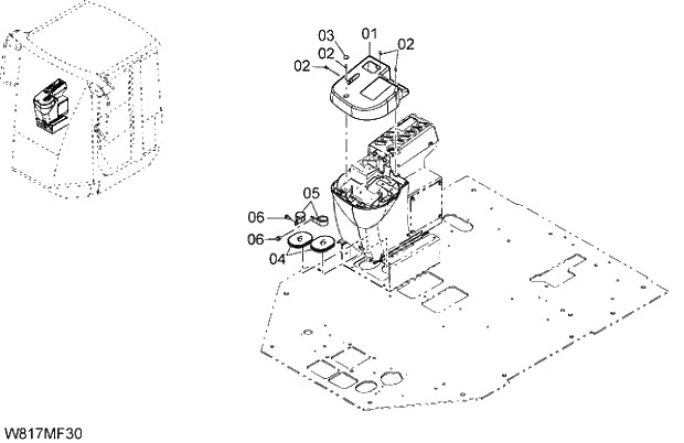 Схема запчастей Hitachi ZW310A - 030 PILOT VALVE COVER(MULTI-FUNCTION JOYSTICK LEVER)(3-SPOOL)(MF3). 06 HYDRAULIC SYSTEM