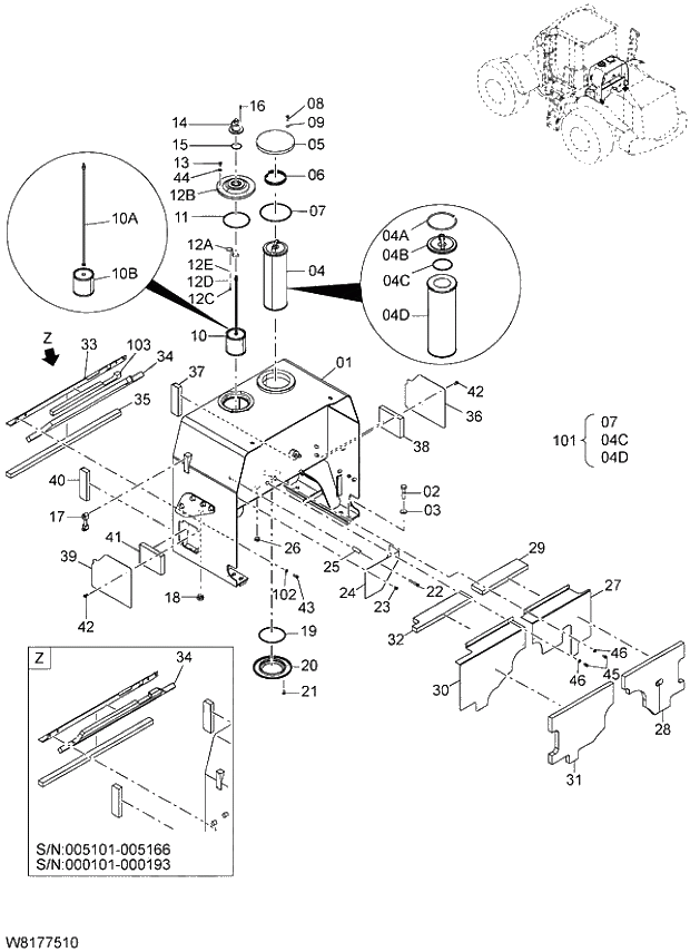 Схема запчастей Hitachi ZW310 - 035 OIL TANK. 06 HYDRAULIC SYSTEM