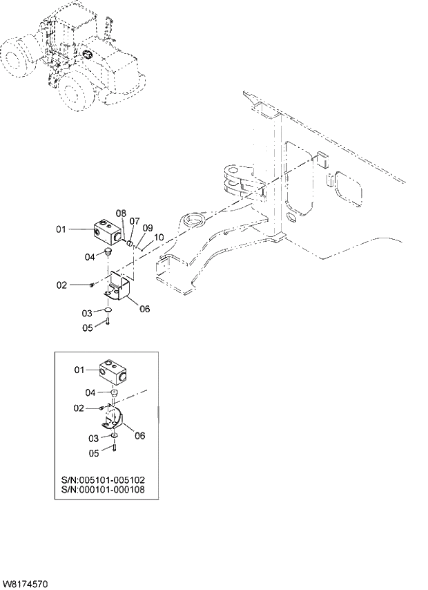 Схема запчастей Hitachi ZW310A - 040 STEERING PARTS(CHECK VALVE). 06 HYDRAULIC SYSTEM