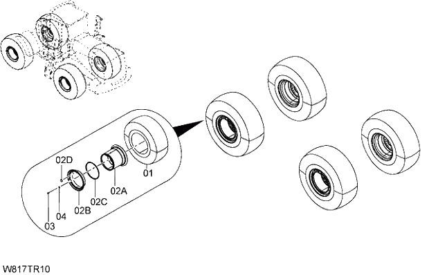 Схема запчастей Hitachi ZW310 - 010 TIRE (6AJ,HAJ,HEJ)(TR3000). 02 POWER TRAIN