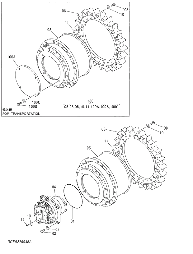 Схема запчастей Hitachi ZX450-3 - 018 TRAVEL DEVICE 500LC,520LCH,520LCR (D06_06-). 02 MOTOR