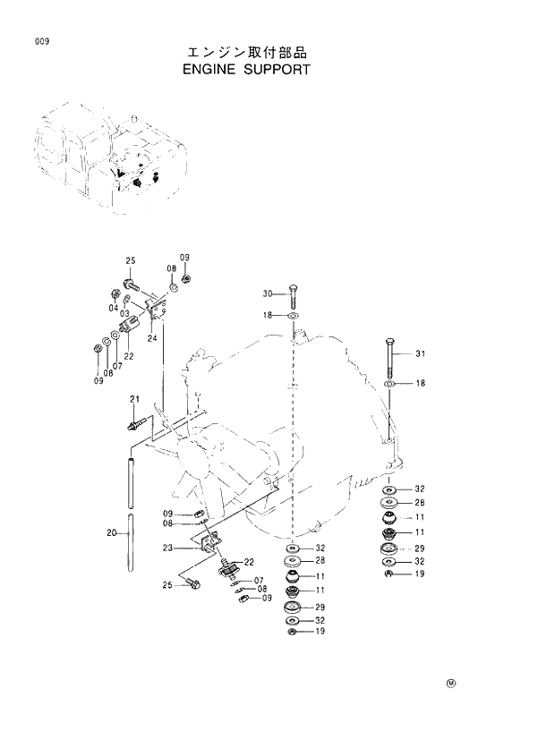 Схема запчастей Hitachi EX100-5 - 009 ENGINE SUPPORT UPPERSTRUCTURE