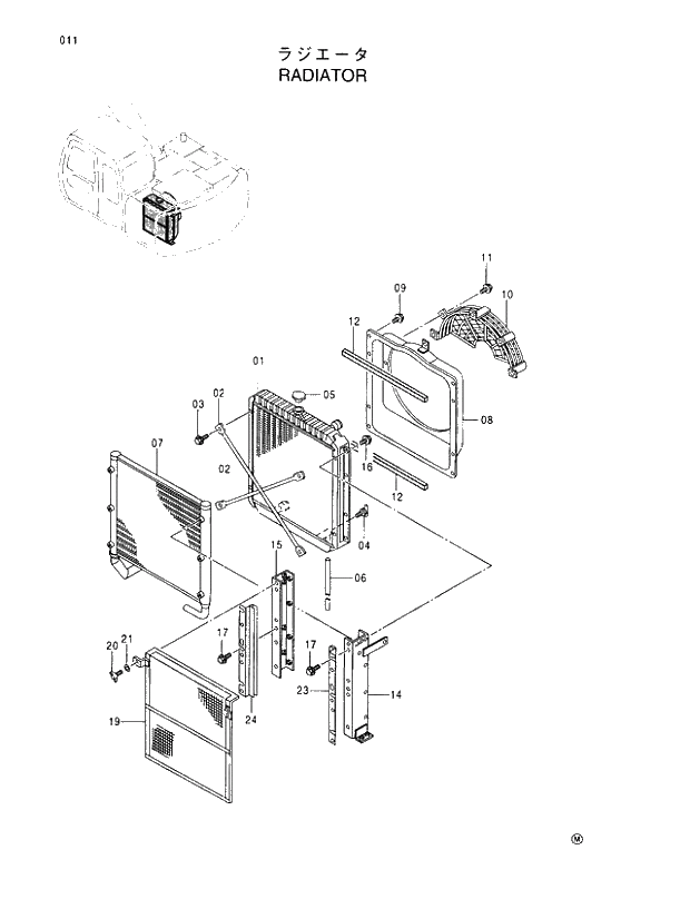 Схема запчастей Hitachi EX100-5 - 011 RADIATOR UPPERSTRUCTURE