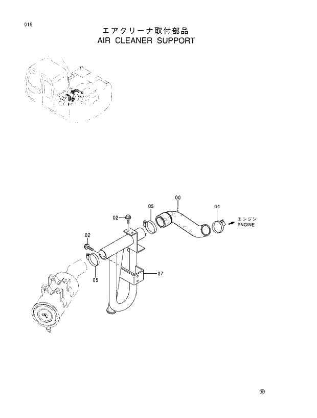 Схема запчастей Hitachi EX100M-5 - 019 AIR CLEANER SUPPORT UPPERSTRUCTURE