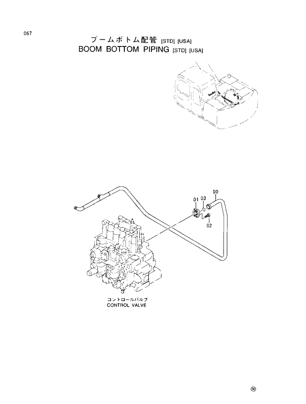 Схема запчастей Hitachi EX110M-5 - 067 BOOM BOTTOM PIPINGS (STD)(USA) UPPERSTRUCTURE