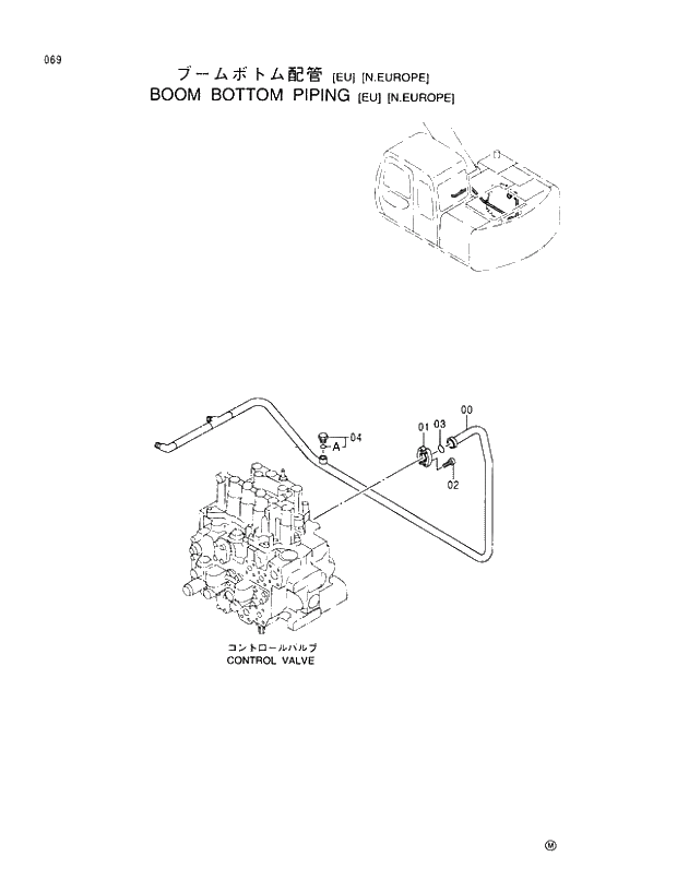 Схема запчастей Hitachi EX100-5E - 069 BOOM BOTTOM PIPINGS (EU)(N.EUROPE) UPPERSTRUCTURE