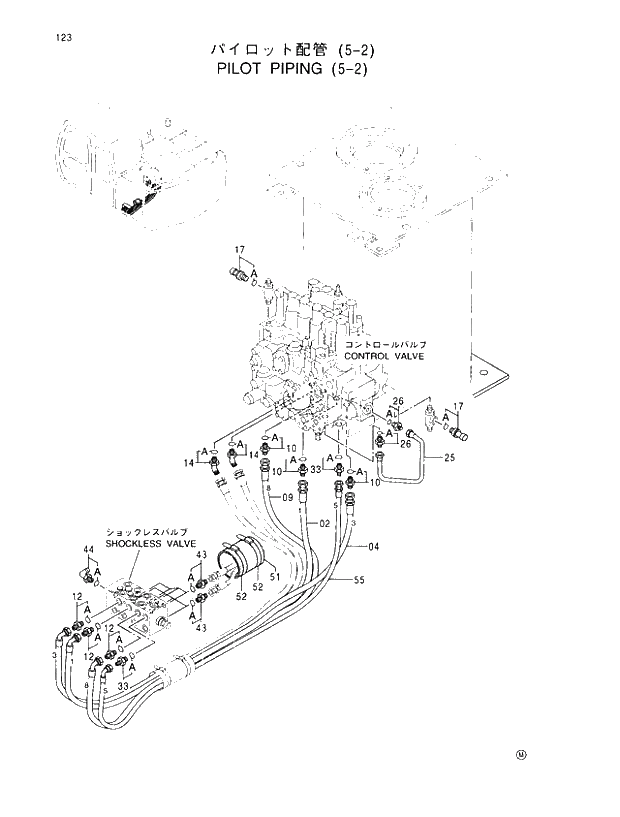 Схема запчастей Hitachi EX100M-5 - 123 PILOT PIPINGS (5-2) UPPERSTRUCTURE