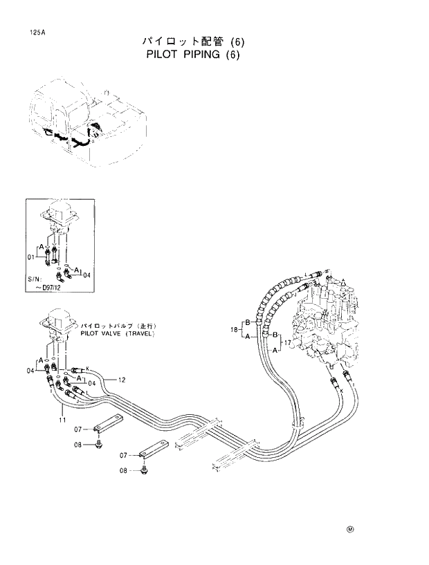 Схема запчастей Hitachi EX100-5 - 125 PILOT PIPINGS (6) UPPERSTRUCTURE