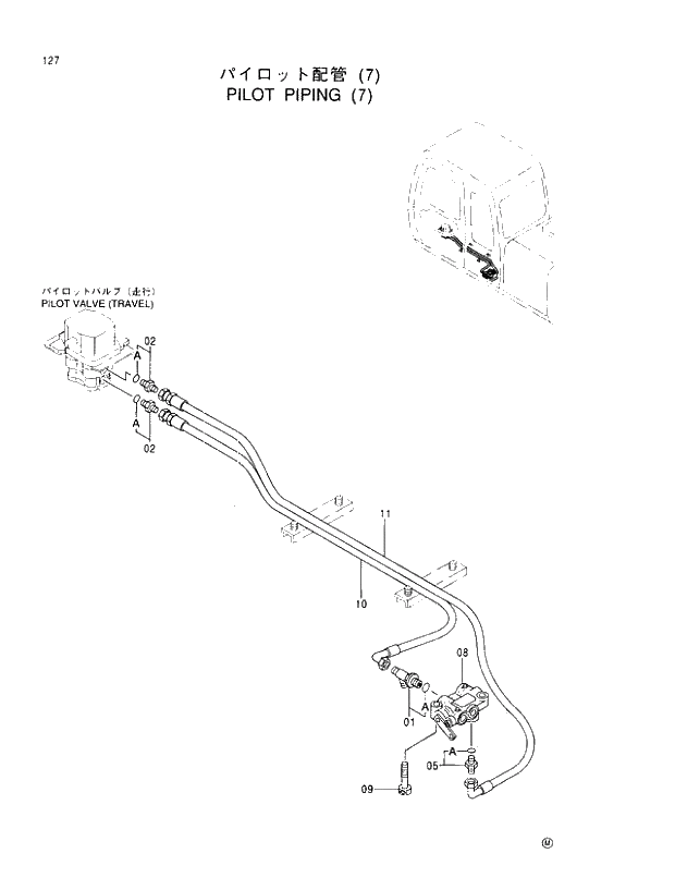 Схема запчастей Hitachi EX110M-5 - 127 PILOT PIPINGS (7) UPPERSTRUCTURE