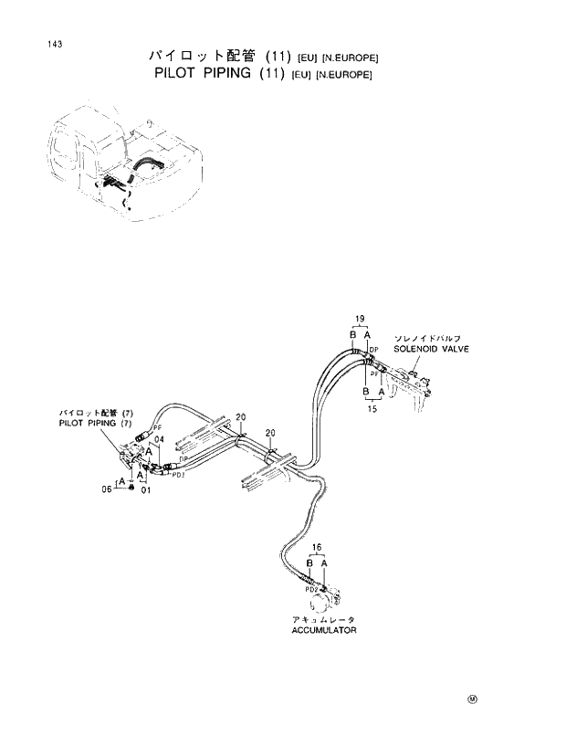 Схема запчастей Hitachi EX100-5 - 143 PILOT PIPINGS (11)(EU)(N.EUROPE) UPPERSTRUCTURE