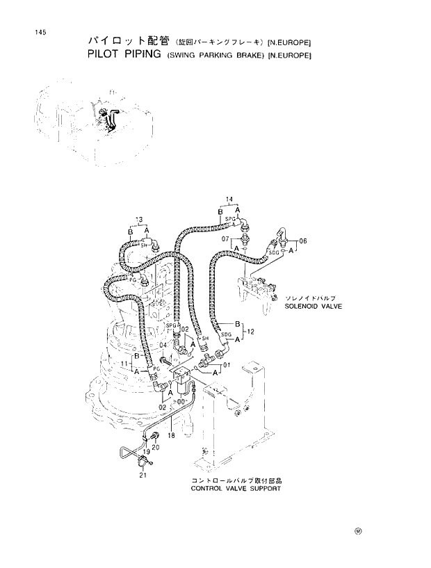 Схема запчастей Hitachi EX110M-5 - 145 PILOT PIPINGS (SWING PARKING BRAKE)(N.EUROPE) UPPERSTRUCTURE