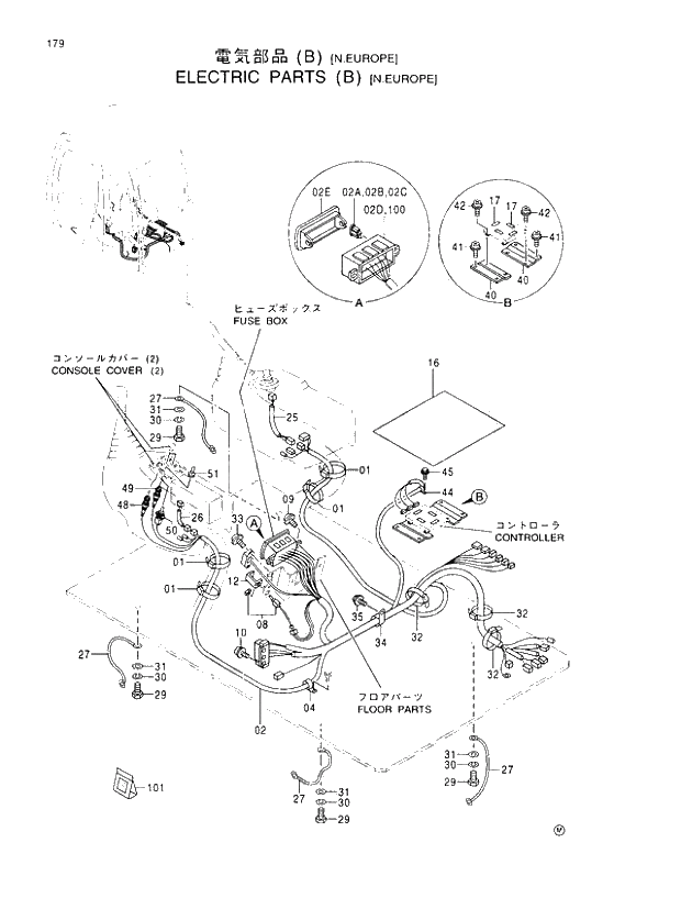 Схема запчастей Hitachi EX100-5 - 179 ELECTRIC PARTS (B)(N.EUROPE) UPPERSTRUCTURE