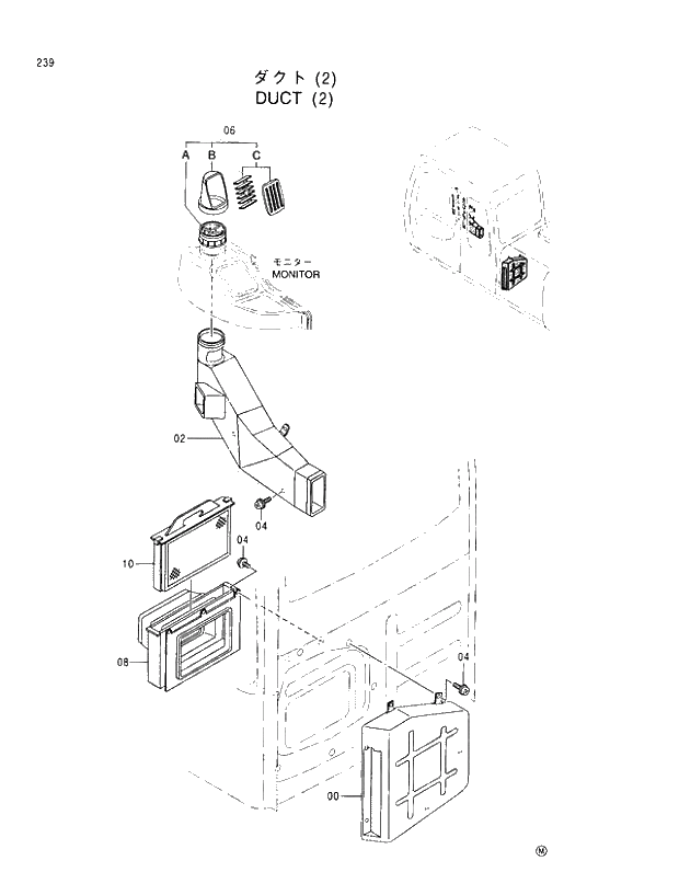 Схема запчастей Hitachi EX100-5 - 239 DUCT (2) UPPERSTRUCTURE