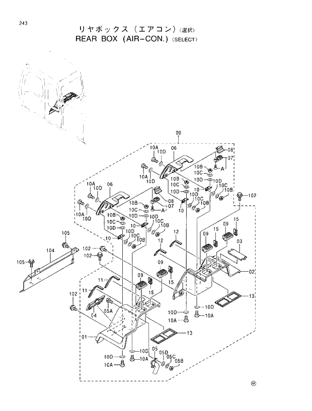 Схема запчастей Hitachi EX110M-5 - 243 REAR BOX (AIR-CON.) SELECT UPPERSTRUCTURE