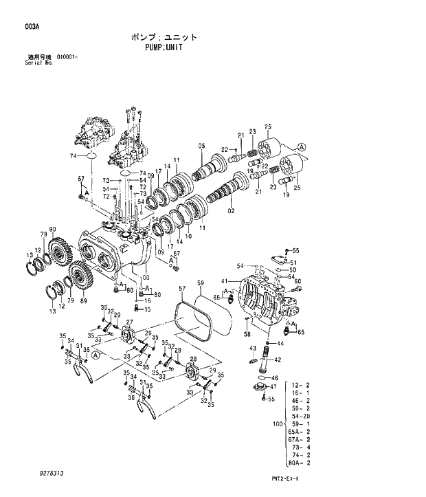 Схема запчастей Hitachi ZX180W-3 - 003 PUMP;UNIT. 01 PUMP