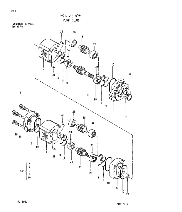 Схема запчастей Hitachi ZX180W-3 - 011 PUMP GEAR. 01 PUMP