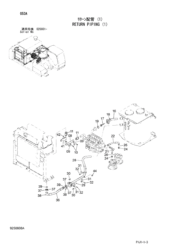 Схема запчастей Hitachi ZX470R-3 - 053_RETURN PIPING (1) (020001 -). 01 UPPERSTRUCTURE