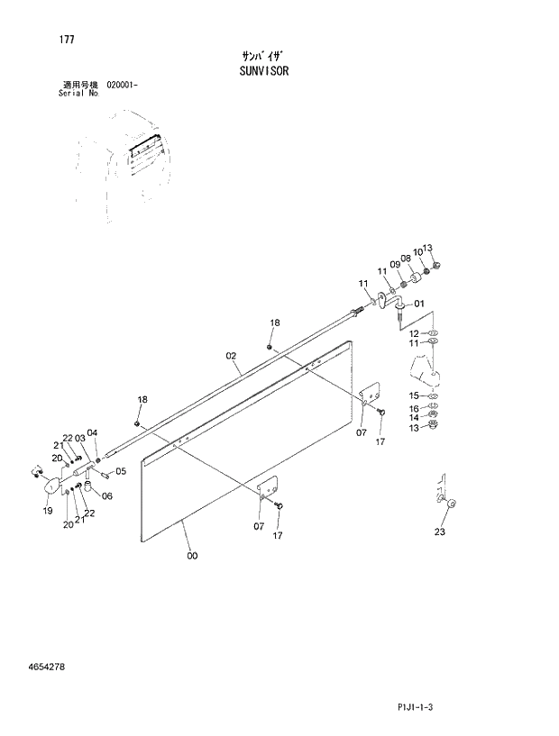 Схема запчастей Hitachi ZX450LC-3 - 177_SUNVISOR (020001 -). 01 UPPERSTRUCTURE