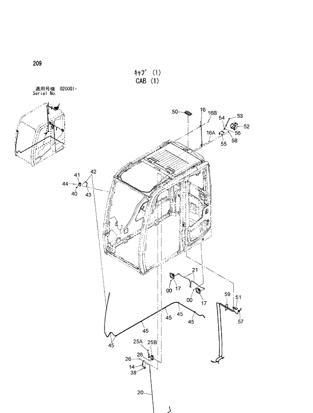 Схема запчастей Hitachi ZX470H-3 - 209_CAB (1) (020001 -). 01 UPPERSTRUCTURE
