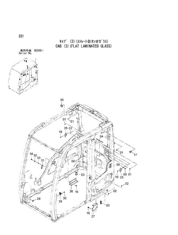 Схема запчастей Hitachi ZX470H-3 - 221_CAB (3)(FLAT LAMINATED GLASS) (020001 -). 01 UPPERSTRUCTURE