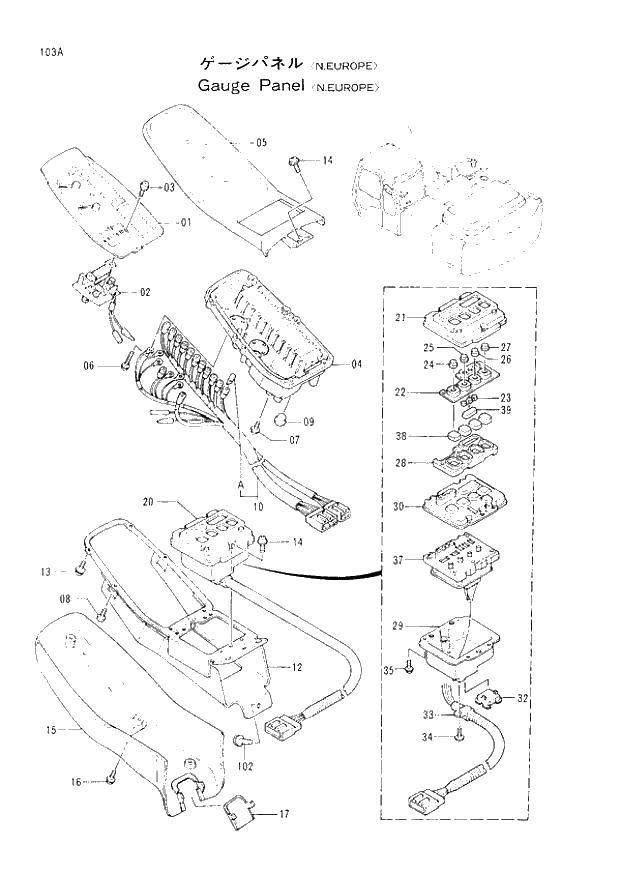 Схема запчастей Hitachi EX220lc-2 - 103 GAUGE PANEL (N.EUROPE) (008001 -). 01 UPPERSTRUCTURE