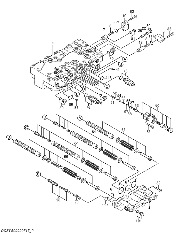 Схема запчастей Hitachi ZX240-5G - 002 VALVE;CONTROL (2-5) 03 VALVE