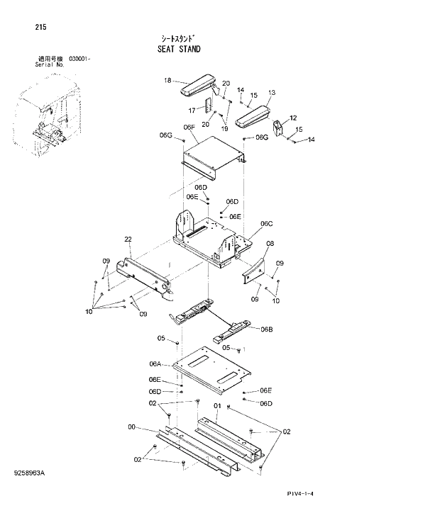 Схема запчастей Hitachi ZX280LCH-3 - 215 SEAT STAND. 01 UPPERSTRUCTURE